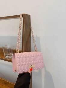 Faux Leather Solid Color Crocodile Embossed Fashion Mini Chain Shoulder Bag - Pink - View 10