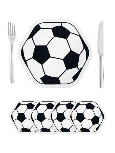 1PC/2PCS/4PCS Soccer Ball Print Linen Placemats – Durable Football Pattern Table Mats For Sports Theme Party, Game Day Decor, Kitchen Dining & Barware Accessories