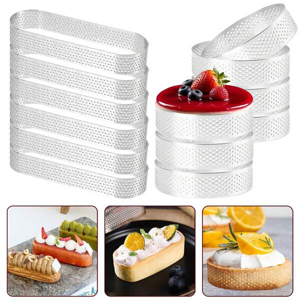 Perforated Tart Ring/Square & Round Stainless Steel Tart Ring Baking Tool, Non-Stick Metal Round Cake Mold, Suitable For French Desserts, Mousse, Food Baking Household Tools