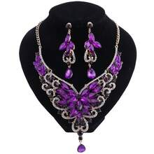 Gorgeous Purple Crystal Jewelry Set For Women – Luxury Statement Necklace Earrings – Perfect For Wedding, Prom, Party & Formal Events - 2 Piece Set - View 2