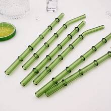 可重复使用防碎玻璃吸管，7.87英寸 x 8毫米，10支绿色玻璃吸管，配2个清洁刷和1个收纳袋，适用于饮料、牛奶、果汁、咖啡。 - 查看 7