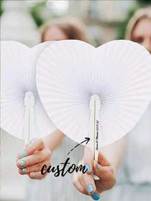 Customized Heart-Shaped & Round Folding Fans, Specially Designed For Weddings, Engagements, Bachelorette Parties, Valentine's Day And Other Occasions. White Heart-Shaped Folding Fans, Can Be DIY Painted, Also Suitable As Party Decorations, Birthday Gifts Or Wedding Gifts. - Multicolor - View 3