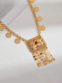 Conjunto de joyas de lujo retro de gran tamaño, de estilo minimalista, dulce y exagerado, de color dorado, inspirado en Dubai, de cobre de alta gama, adecuado para salidas, ocio, fiestas, citas diarias, Navidad y otras festividades. Incluye un collar de capa, colgante y borla. Regalo para mujeres, novias, padres, etc. - XXL-107 - Ver 4