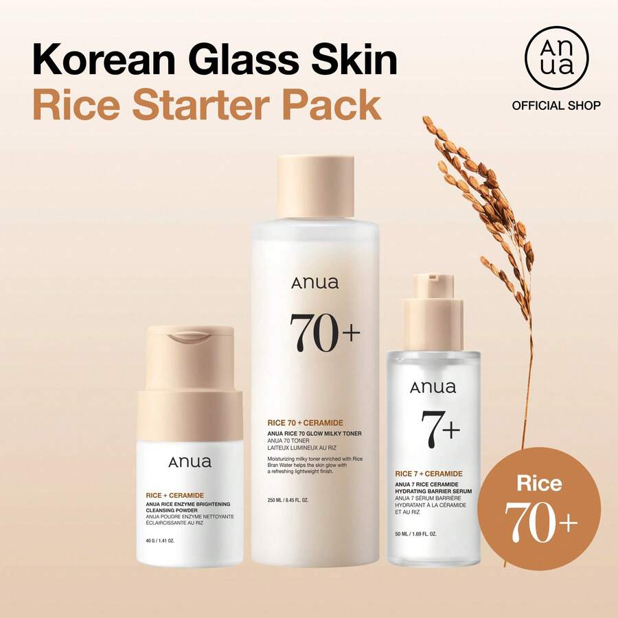 Auna Korean Rice Glass Skin 4-Step Routine | Moisturizing Rice Enzyme Cleanser, Brightening Serum & Milk Moisturizer – Korean Skincare For Hydrating & Radiant Skin - Korean Rice Glass Skin 3-Step Routine - 查看 1