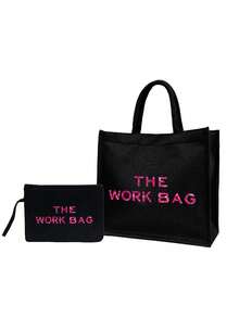 时尚大容量女士手提包，印有“The Work Bag”字样，多功能单肩包，可折叠耐用购物袋，便携手提包，女士化妆包，旅行洗漱包，春夏旅行必备，适用于办公、通勤、度假、购物等场合，是生日礼物、返校礼物、母亲节礼物、复活节礼物的理想之选。 - 彩色 - 查看 15