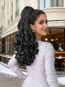 22 Inch Long Wavy Synthetic Hair Ponytail Extension, Long Wavy Braided Wig With Clip, Suitable For Daily Wear, Black Wavy Long Hair Braid - Multicolor - View 11