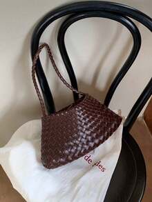 Handmade Woven Bag, Niche High-End French Vacation Style Handbag, Casual Versatile Shoulder/Underarm Bag - Brown - View 5
