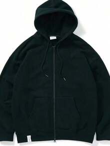 Open-Front Zip-Up Hooded Sweatshirt, Plain Winter Jacket With Front Pocket, Ideal For Cold Days. - màu đen - Xem 4