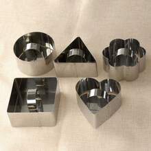 3-Inch Stainless Steel Round, Square, Triangle, Flower, Heart Shaped Cake Cutter Set (Includes 1 Pusher And 1 Mold Ring); Round Pastry Cutter, Pastry Round Ring, Mousse Mold With Pusher Ring Mold, Perforated Mousse Ring, Stainless Steel Cookie Cutter - Silver - View 10