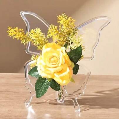 1pc Elegant Transparent Acrylic Butterfly Vase - Modern Home Decor Centerpiece With Butterfly Wings, Suitable For Living Room, Office, Wedding - Housewarming Gift Idea - No Electricity Needed, Butterfly Decor, Decorative Art Piece, Transparent Wing Design, Corridor Hydroponic Plant Container