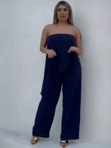 Long Asymmetrical Strapless Pantaloon Jumpsuit Spring Summer - Blue - View 2