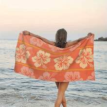 A Hibiscus Flower Printed Beach Towel That Enhances The Romantic Atmosphere By The Sea, Quick-Drying And Super Absorbent, Lightweight, Made Of Ultra-Fine Fibers, Perfect For The Beach, Travel, Camping - White - View 1