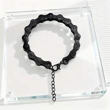 1pc Unisex Fashion Personality Bracelet, Street Punk Style, Unique Bicycle Chain Design, Iron Material With Distinctive Metal Feel, Personalized Hip-Hop Punk Industrial Style, Suitable For Women, Men, Couples, Daily Outing/Party, Exquisite Personality Bracelet - Black - View 12