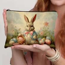 1个化妆包，兔子花帽复活节彩蛋图案，拉链封口，男女通用，多功能旅行收纳/日常使用，轻便可机洗，时尚洗漱包，情人节、婚礼、新年、生日礼物 - 彩色 - 查看 5