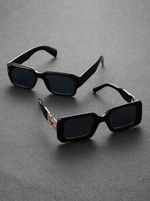 2pcs Men Square Plastic Frame Fashion Hollow Out Black Grey Fashion Glasses For Outdoor Daily Life Fishing Vacation Protection Accessories - Black - View 6