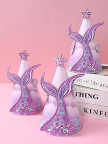 6pcs Mermaid Birthday Party Hats,DIY Purple Butterfly Tail Pattern Baby Shower Party Paper Hats,Mermaid Party Hats, Diy Mermaid Theme Hat With Mermaid Tail Decorative Stickers, 1st Birthday Party Handicraft Hat, Baby Shower Party Accessories Hats,Baby Shower Decor,1st Birthday Decor,Gender Reveal Party Decor,Baby Birthday Party Supplies,Baby Shower Gift,Party Favor - Mermaid - View 6