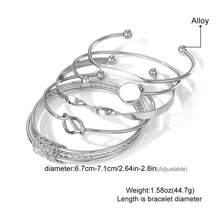 5件套波西米亚风可调节开口手镯套装，适合作为珠宝礼品 - 銀色 - 查看 6