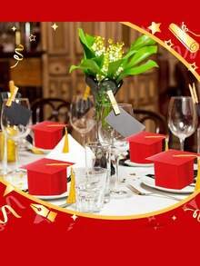 Hộp kẹo hình mũ tốt nghiệp (50/15 chiếc/1 chiếc), đồ dùng tiệc tốt nghiệp 2025, hộp kẹo quà tặng tốt nghiệp phù hợp cho tiệc tốt nghiệp. - Hộp màu đỏ + tua rua màu vàng - Xem 9