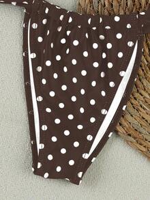Women's Summer New Arrival: European & American Style, Sexy, Casual, Brown & White Polka Dot, Strapless, Beach Vacation, Bikini Swimsuit - 棕色 - 查看 6