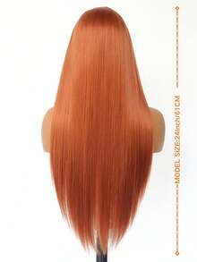 姜橙色 13*4 蕾丝前假发 合成直发假发 高清透明蕾丝前假发 预先拔毛 自由分缝蕾丝前假发 耐热纤维假发 日常佩戴 工作 上学 - 亮橙色 - 查看 3