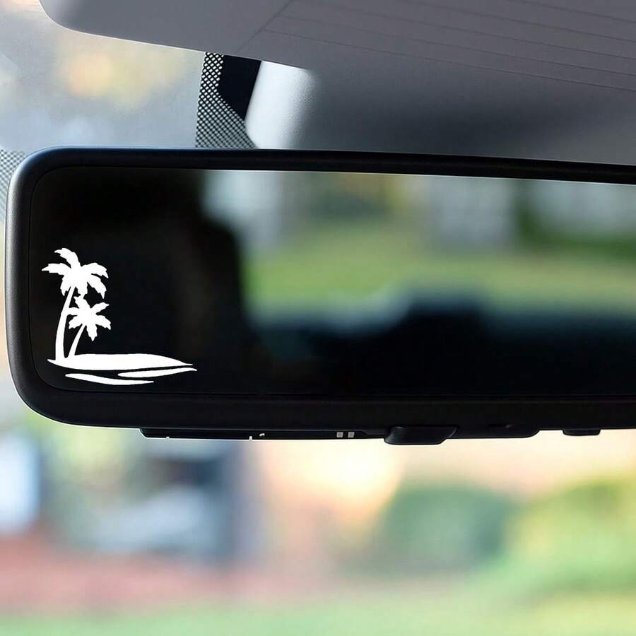 Pegatinas de silueta de árbol de coco de playa, adecuadas para pegatinas de decoración del interior del automóvil, hermosas pegatinas de silueta de playa y árbol de coco para el espejo retrovisor del automóvil, pegatinas de decoración del hogar - Pegatinas decorativas - Ver 1