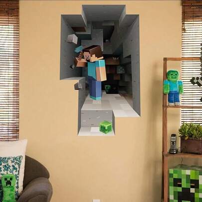 Minecraft ملصقات جدارية ثلاثية الأبعاد جديدة - لاصقة ذاتية، قابلة للنزع واللصق، مقاومة للماء، ديكور جداري لغرفة النوم والسكن الجامعي، ملصقات فن بكسل MC