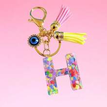 1pc Bohemian Evil Eye Resin A-Z Letter Keychain, Cute Heart Sequin Epoxy Letter Keyring Decoration Accessory, Unisex Fashion Minimalist Accessory For Wallet, Backpack, Car, Suitable For Daily Travel, Holiday Gift For Friends - Color - View 30