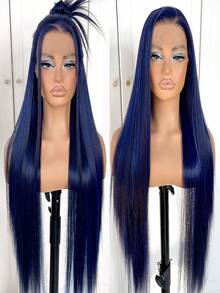 13x4 Dark Blue Straight HD Lace Front Wig Pre-Plucked Glueless Long Straight Blue Lace Front Wigs Synthetic Wear And Go Lace Front Wigs - Multicolor - View 2