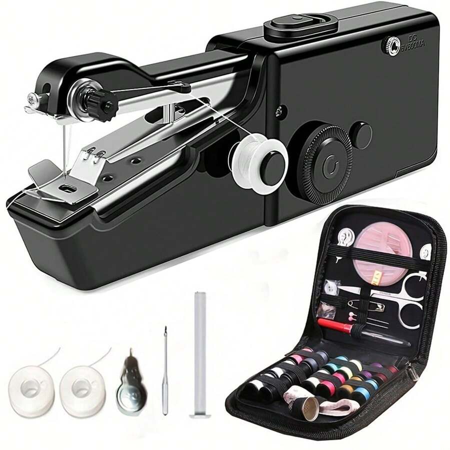 Portable Handheld Sewing Machine Set, Includes Sewing Kit, Suitable For DIY, Garment Making And Travel. The Set Contains Random Color Accessories, A Handheld Sewing Stapler, A Compact And Simple Sewing Machine (Suitable For Beginner Travelers), And A Mini Sewing And Embroidery Tool Kit. Durable And Available In Multiple Colors.