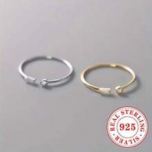 1pc S925 Sterling Silver April Birthstone Ring, Minimalist Natural Crystal Inlaid Open Ring, Versatile Jewelry For Women Daily, Casual, Party Wear - golden color - View 5