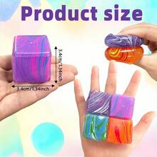1/4个精致立方体Taba挤压感官玩具，超强挤压感 - 独特漩涡色彩混合 - 颜色随机 - 水晶袋挤压玩具，适合上班族缓解压力，生日和毕业的完美礼物，可爱挤压玩具PVC材质，手指玩具，缓解焦虑和放松，减压玩具，礼盒填充物，篮子填充物，派对礼物，生日礼物 - 彩色 - 查看 3