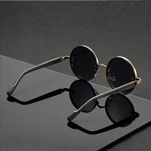 中性复古黑色圆框时尚眼镜，适合度假和街头风格 - 彩色 - 查看 5