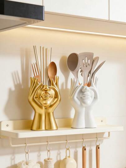 ที่เก็บอุปกรณ์รูปมือและใบหน้าเรซินศิลปะ - ที่จัดระเบียบเครื่องมือในครัวดีไซน์ประติมากรรมที่ไม่เหมือนใคร, เหมาะสำหรับเก็บตะเกียบ, ช้อน, มีด, อเนกประสงค์สำหรับเคาน์เตอร์ครัว, ตู้ห้องน้ำ หรือโต๊ะทำงาน, เพิ่มความสวยงามให้กับบ้านสไตล์มินิมอลที่ทันสมัย, วัสดุเรซินทนทาน, โซลูชันการจัดเก็บที่ประหยัดพื้นที่, เข้าถึงอุปกรณ์ได้ง่าย, เหมาะสำหรับจัดระเบียบเครื่องมือครัวขนาดเล็กและของใช้ประจำวัน, เพิ่มเสน่ห์ให้กับพื้นที่อยู่อาศัยของคุณ