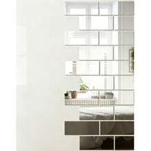 18pcs Self-Adhesive Mirror Tile/Indoor Mirror Sticker, "Brick" Style, 6 X 15cm, Decorative Wall Sticker/Indoor Wall Mirror, Rectangular - Silver 18pcs - View 2