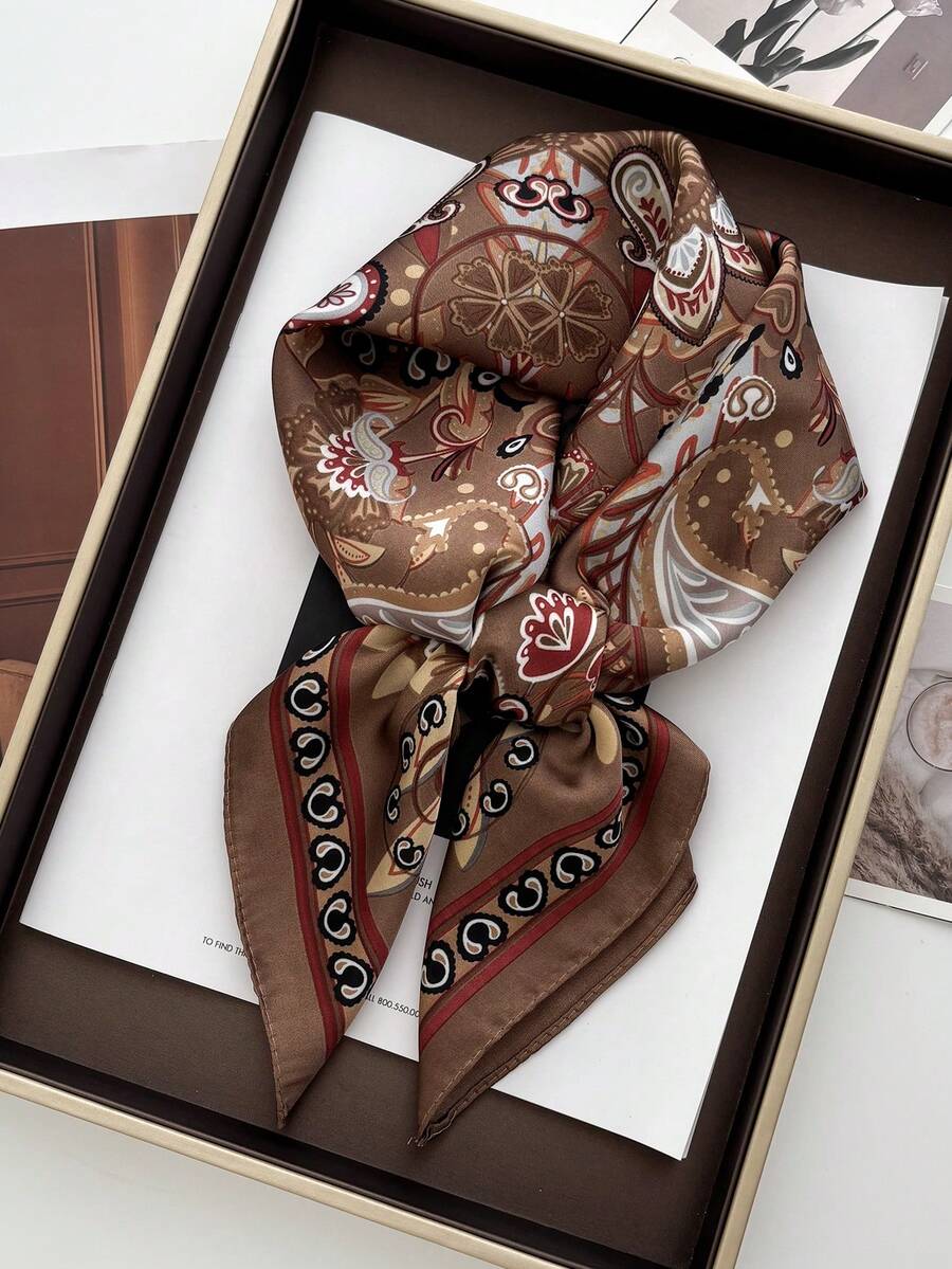 1件装男女通用发饰围巾，方形头巾，头带，披肩，围巾，领巾，头巾 - 巧克力棕 - 查看 1