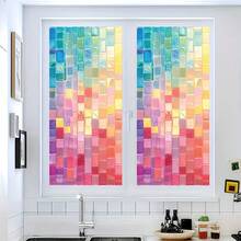 1/5 pièces Autocollants de fenêtre en mosaïque carrée de dopamine colorée, film de confidentialité à adsorption électrostatique réutilisable en PVC, convient pour les salles de bains, les bureaux, les pièces, les cuisines et la décoration d'intérieur. - Autocollant en verre dépoli - Voir 2