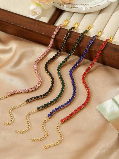 1pc Luxury Colorful Zirconia Bracelet, Stainless Steel Women's Fashion Elegant Jewelry Accessory, Suitable For Dates And Parties