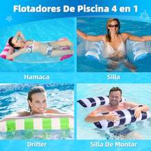 Nasjac 4 Piezas Hamaca de Agua Inflable 7 En 1 Flotadores para Alberca Plegable Cama Piscina con 1 Balón Playa Y 2 Bomba Aire Inflables para Alberca Montables Juguete para Alberca Playa Verano - Vistoso - Ver 2