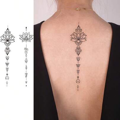 15-Day Waterproof Temporary Tattoo | Thai Lotus Flower Design | Suitable For Arms, Legs, Back, Realistic Tattoo For Men And Women