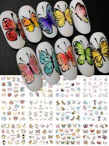 12款春季水彩蝴蝶美甲水贴纸瓢虫昆虫方形美甲贴花水转印贴纸DIY美甲饰品美甲贴片装饰美甲用品（无粘性） - 彩色 - 查看 3