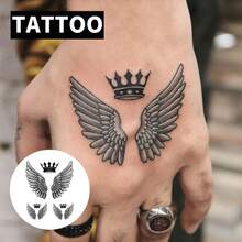 天使翅膀临时纹身贴纸 - 逼真、防水、易于佩戴，可持续1-2周 - 精心制作的身体艺术 - 黑色 - 查看 8