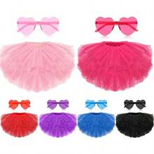 1pc 5-Layer Heart Shaped Tulle Tutu Skirt, Ballet Dance Skirt For Women And Girls Party Dance - Rose Red + Heart-shaped Glasses - View 1