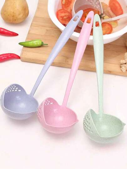 2-In-1 Wheat Straw Ladle And Skimmer, Thick Plastic Long Handle Soup Spoon, Suitable For Home Kitchen Use