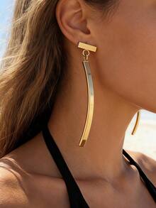 1对女士时尚几何亮片条形耳环，简约百搭耳环，适合日常佩戴和休闲场合 - 金黃色 - 查看 5