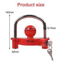 High Security Hitch Lock Trailer Hitch Coupling Tow Ball Lock Universal - Red - View 2