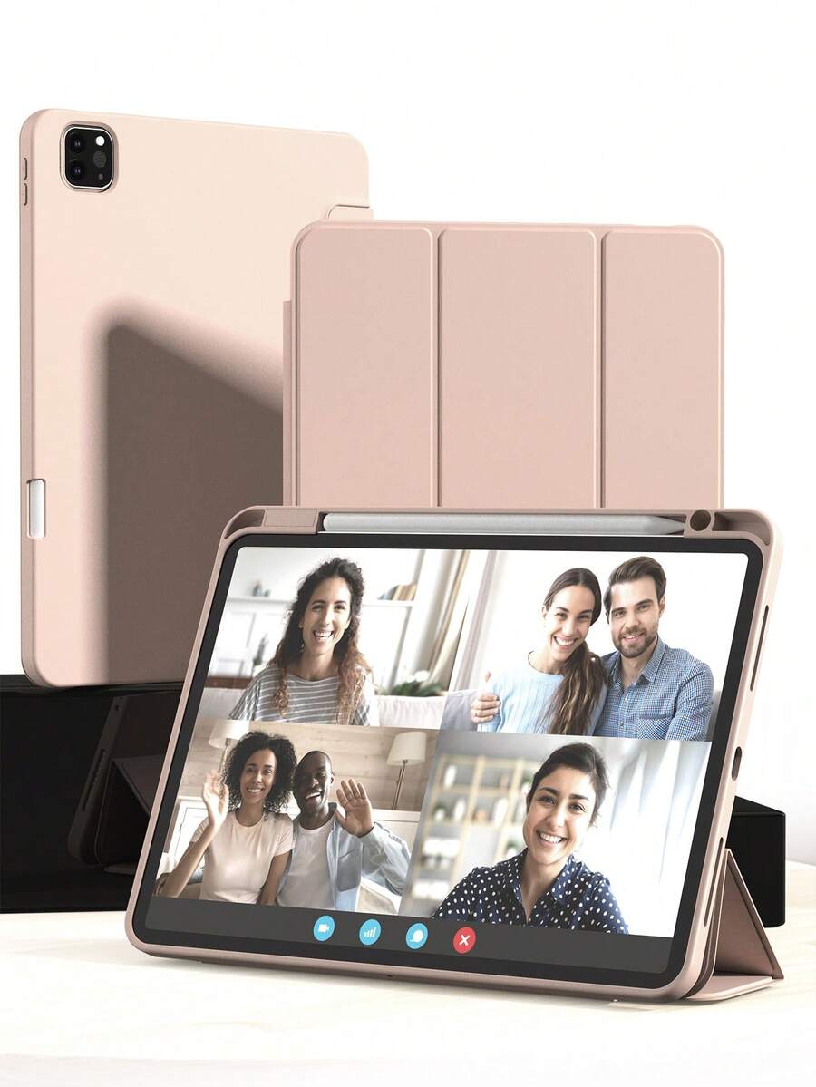 1 chiếc ốp lưng bảo vệ cho iPhone 10.2" thế hệ thứ 9/8/7, 10.9" thế hệ thứ 10, Air 4/5, 10.9", Air 11", Pro 11", có khe cắm bút cảm ứng, mặt lưng mềm TPU, tự động bật/tắt màn hình - Màu hồng