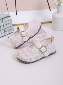 新款夏季凉鞋，玫瑰花时尚平底鞋，公主风舒适柔软女童鞋 - 粉色 - 查看 3