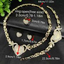 4pcs Women's Fashionable Gold-Plated XO Heart Bear Rhinestone Necklace, Earrings, Bracelet, Ring Jewelry Set, Suitable For , Middle Eastern, Dubai, African, European And American Parties, Weddings, Halloween, Christmas, Holiday Gifts For Mom, Sisters, Girlfriends - 黃金2 - 查看 4