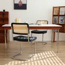 Zestaw 2 krzeseł do jadalni, krzesła akcentowe ze sztucznej skóry z chromowanymi nogami, krzesła w stylu Mid-Century Modern zaprojektowane przez Breuer, krzesła tapicerowane do jadalni, salonu lub kuchni - Czarne - Zobacz 2