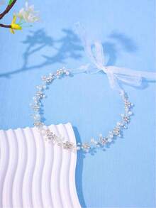 1pc Handmade Plum Blossom Pattern Bridal Headpiece, Elegant - Silver - View 2